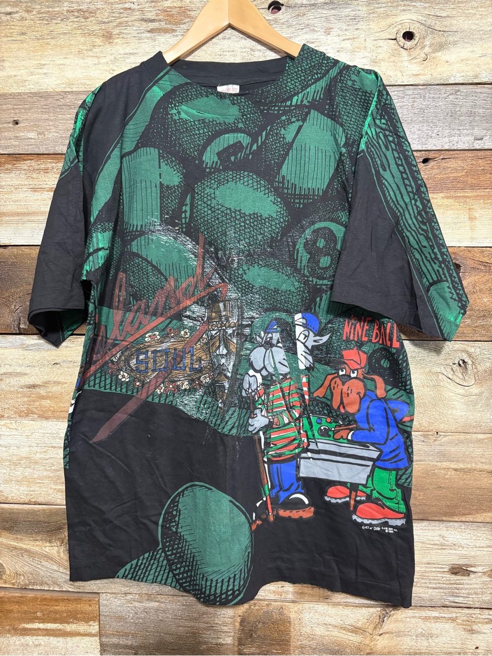 Graphic Short Sleeve Pocket Tee in Black & Green - Casual Pool Hall Design